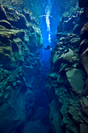 Diver In Silfra Canyon. Iceland